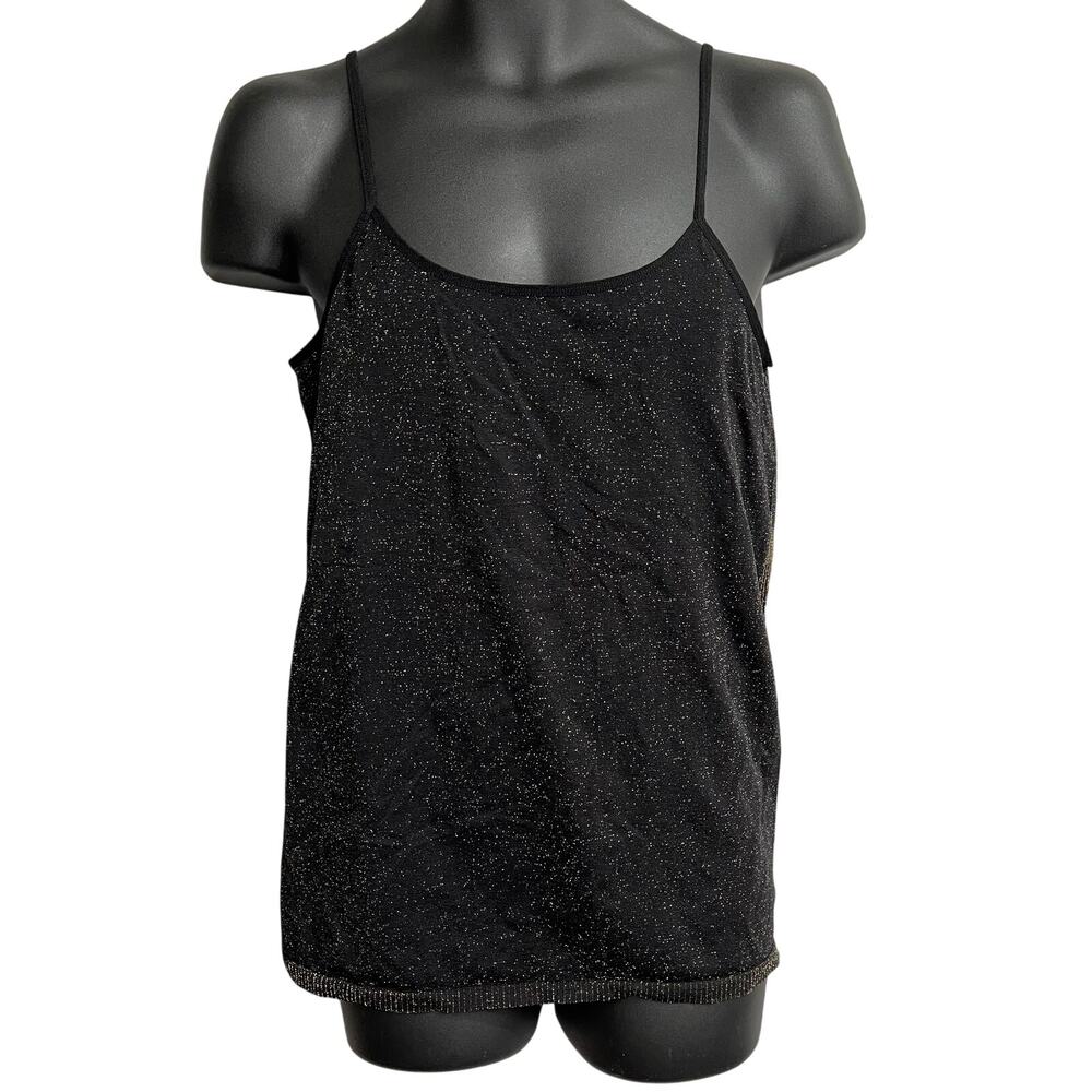 BISOU BISOU Tank Top Size L Gold Black Glitter Sleeveless Scoop Neck Glam Y2K